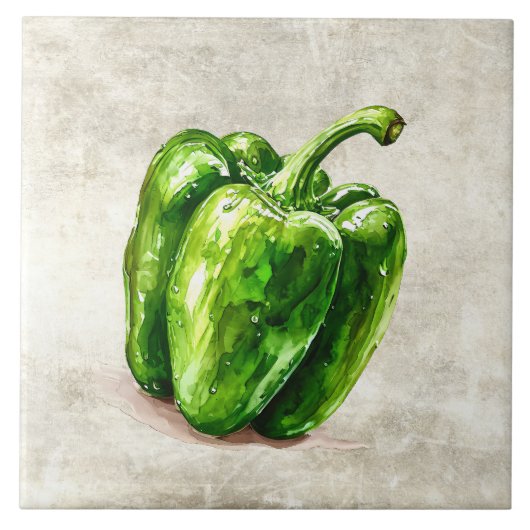 Aquarell Rustik Grüner Pfeffer Faux-Textur  Fliese (Vorderseite)