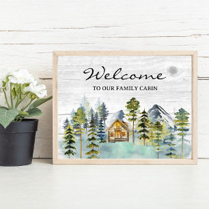 Aquarell Rustik Nebeliger Wald Berghütte Poster