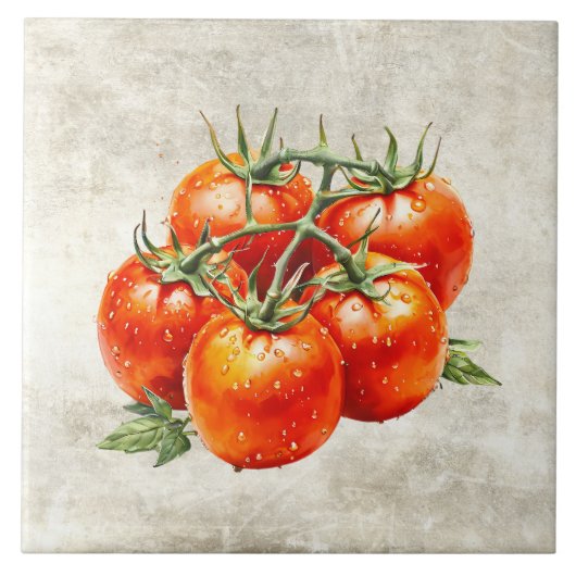 Aquarell Rustik Rote Tomaten Faux Textur Fliese (Vorderseite)