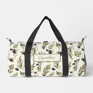 Aquarell-Rustikal-Oliven-Muster Monogramm Name  Duffle Bag