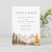 Aquarell Rustikale Herbst-Bergwald-Hochzeit Save The Date (Stehend Vorderseite)