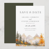 Aquarell Rustikale Herbst-Bergwald-Hochzeit Save The Date (Vorne/Hinten)