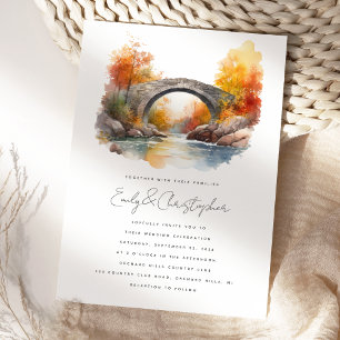 Aquarell Rustikale Herbstbrücke Hochzeit Einladung