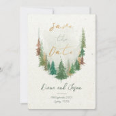 Aquarell Rustikale Kiefernwälder Save the Date Einladung (Vorderseite)