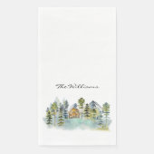 Aquarell Rustikale Neblige Wald Berghütte Serviette (Vorderseite)