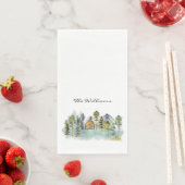 Aquarell Rustikale Neblige Wald Berghütte Serviette (Beispiel)