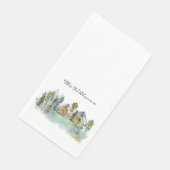 Aquarell Rustikale Neblige Wald Berghütte Serviette (Ecke)