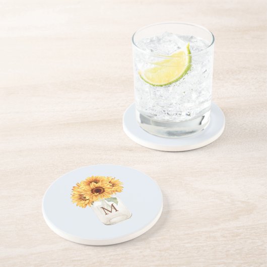 Aquarell Rustikale Sonnenblume Bouquet im Mason Ja Getränkeuntersetzer (Seite)