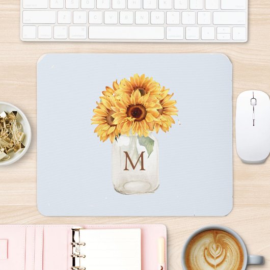 Aquarell Rustikale Sonnenblume Bouquet im Mason Ja Mousepad