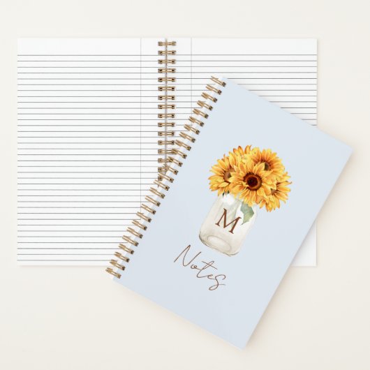 Aquarell Rustikale Sonnenblume Bouquet im Mason Ja Notizblock (Innen)