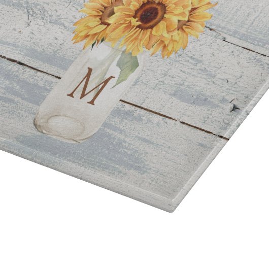 Aquarell Rustikale Sonnenblume Bouquet im Mason Ja Schneidebrett (Ecke)