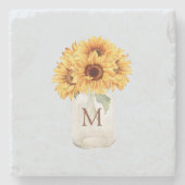 Aquarell Rustikale Sonnenblume Bouquet im Mason Ja Steinuntersetzer (Vorderseite)