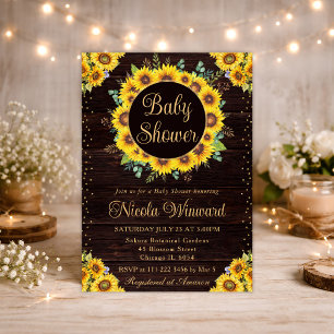 Aquarell Rustikale Sonnenblumen Kranz Babyparty Einladung