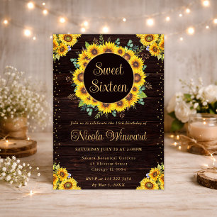Aquarell Rustikale Sonnenblumen Kranz Sweet 16 Einladung