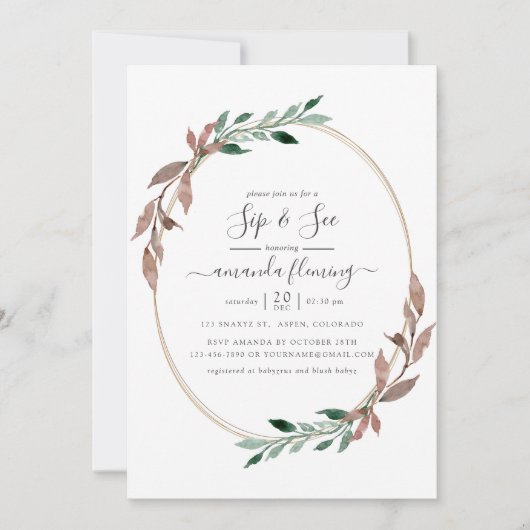 Aquarell Rustikale Vegetation Winter Sip and See Einladung (Vorderseite)