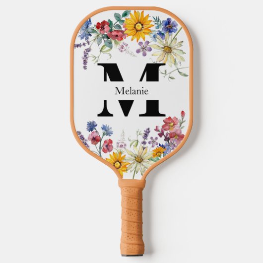 Aquarell Rustikale Wildblumen Monogramm Pickleball Schläger (Vorderseite)