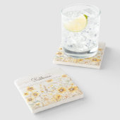 Aquarell Rustikaler Gelbblütengarten Holz Steinuntersetzer (Seitenansicht)