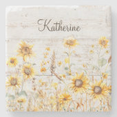 Aquarell Rustikaler Gelbblütengarten Holz Steinuntersetzer (Vorderseite)