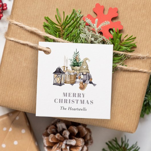 Aquarell Rustikaler Gnome Holiday Geschenkanhänger