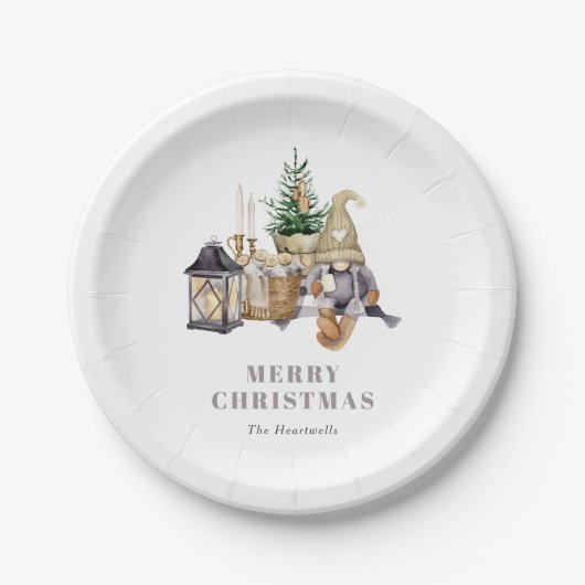 Aquarell Rustikaler Gnome Holiday Pappteller (Vorderseite)