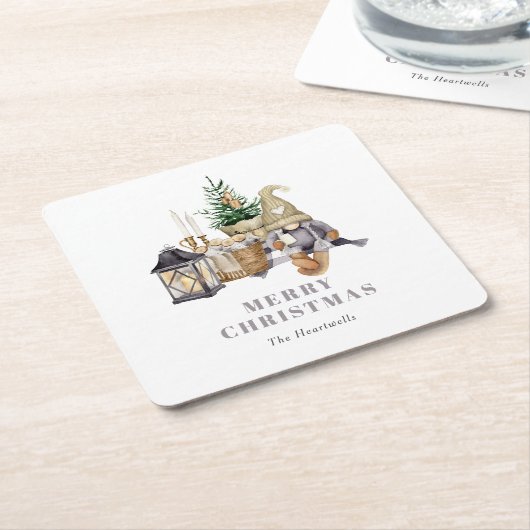 Aquarell Rustikaler Gnome Holiday Rechteckiger Pappuntersetzer (angewinkelt)