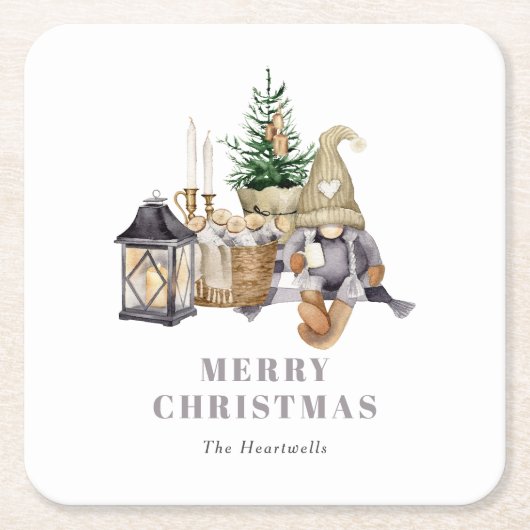 Aquarell Rustikaler Gnome Holiday Rechteckiger Pappuntersetzer (Vorderseite)