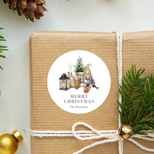 Aquarell Rustikaler Gnome Holiday Runder Aufkleber