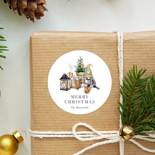 Aquarell Rustikaler Gnome Holiday Runder Aufkleber