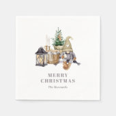 Aquarell Rustikaler Gnome Holiday Serviette (Vorderseite)