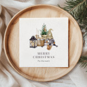 Aquarell Rustikaler Gnome Holiday Serviette