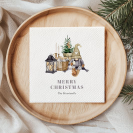 Aquarell Rustikaler Gnome Holiday Serviette