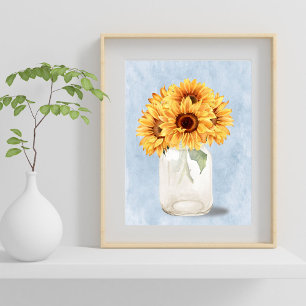 Aquarell-Rustikaler Sonnenblumenstrauß im Mason-Gl Poster