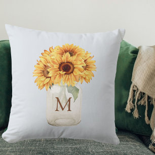 Aquarell-Rustikaler Sonnenblumenstrauß im MASON-Kr Kissen