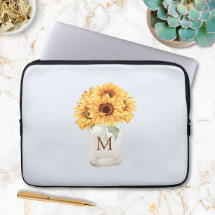 Aquarell-Rustikaler Sonnenblumenstrauß im MASON-Kr Laptopschutzhülle