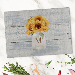 Aquarell-Rustikaler Sonnenblumenstrauß im MASON-Kr Schneidebrett