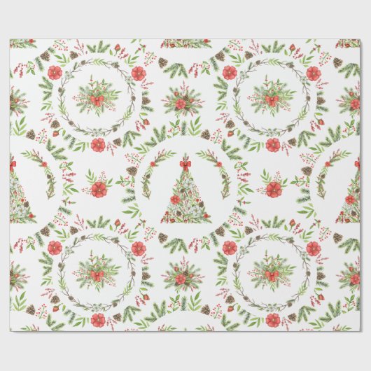 Aquarell-rustikaler Weihnachtsbaum Geschenkpapier (Flach)