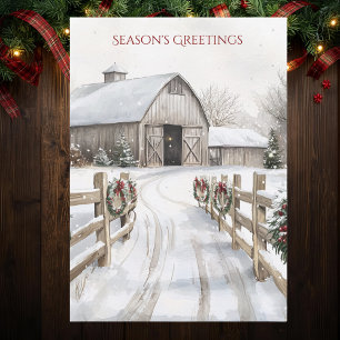 Aquarell Rustikaler Winter Scheune Saison Grüße Feiertagskarte