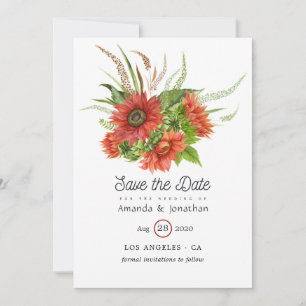 Aquarell Rustikalisches Boho-Rot Sonnenblumen Hoch Save The Date