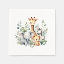 Aquarell-Safari-Baby-Shower-Servietten