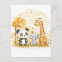 Aquarell-Safari-Baby-Tiere-Cartoon-Vektor-Karte