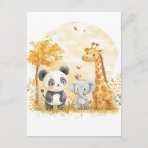 Aquarell-Safari-Baby-Tiere-Cartoon-Vektor-Karte Feiertagspostkarte