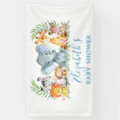 Aquarell Safari Tiere Baby Dusche Blau Banner (Vertikal)