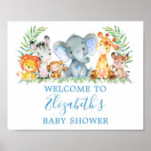 Aquarell Safari Tiere Baby Dusche Blau Poster (Vorne)