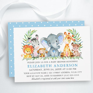 Aquarell Safari Tiere Baby Dusche Blue Dots Einladung