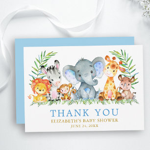 Aquarell Safari Tiere Baby Dusche Blue Gold Dankeskarte