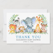 Aquarell Safari Tiere Baby Dusche Light Blue Dankeskarte (Vorderseite)