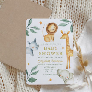 Aquarell-Safari-Tiere Baby Shower Einladung