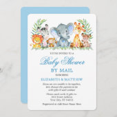 Aquarell Safari Tiere Blaue Dusche von Mail Einladung (Vorne/Hinten)