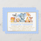 Aquarell Safari Tiere Blue Bow Baby Dusche Einladung (Vorne/Hinten)