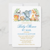 Aquarell Safari Tiere Blue Gold Dusche by Mail Einladung (Vorderseite)